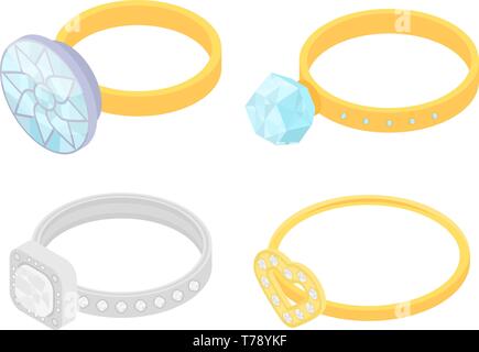 Diamond ring icons set, isometric style Stock Vector