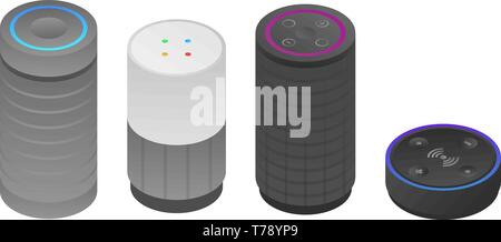 Smart speaker icons set, isometric style Stock Vector