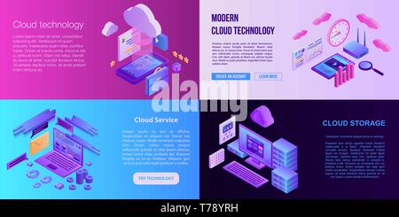 Cloud technology banner set, isometric style Stock Vector