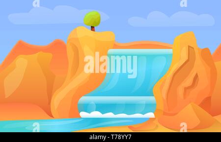 Waterfall concept banner. Cartoon illustration of waterfall vector concept banner for web design Stock Vector