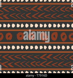 Abstract hand drawn seamless repeating pattern in black, brown, orange and cream. African mudcloth fabric, wallpaper, stationery, branding identity an Stock Vector