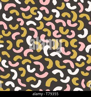 Hand drawn abstract pattern in pink, green, dark brown and cream. Cute and playful textile, wallpaper, greeting card, packaging design. Stock Vector