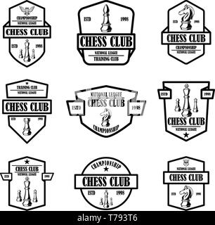 Set of chess club emblems. Design element for logo, label, sign, poster, card. Vector illustration Stock Vector