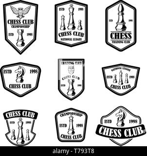 Set of chess club emblems. Design element for poster, logo, label, sign. Vector illustration Stock Vector