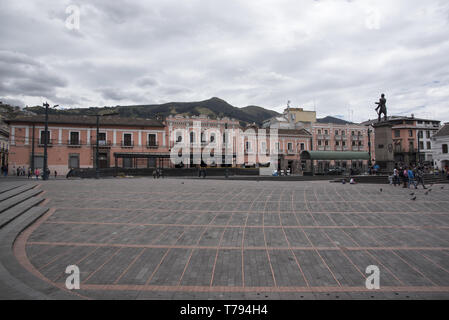 Plaza de Santo Domingo in front of Santo Domingo monastery and church in Quito. Stock Photo