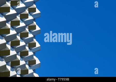 Roof structure seen against the clear blue sky on a sunny day. Stock Photo