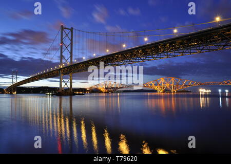 Forth Road Bridge and Forth Bridge (Rail) Scotland Stock Photo