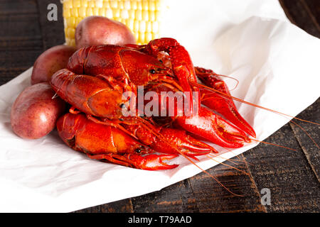 Crawfish Boil with Corn on the Cob and Potatoes Stock Photo