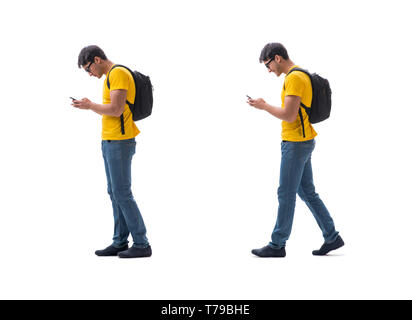 Student with backpack isolated on white Stock Photo