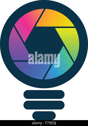 Colorful shaped bulb symbol on white background. Media and photography icon. Stock Vector