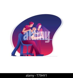 Three person working on a project. Vector concept illustration. Stock Vector