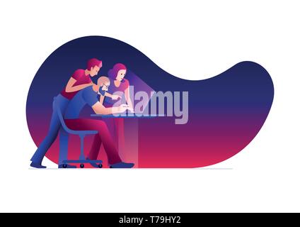 Three person working on a project. Vector concept illustration. Stock Vector