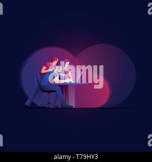 Three person working on a project. Vector concept illustration. Stock Vector