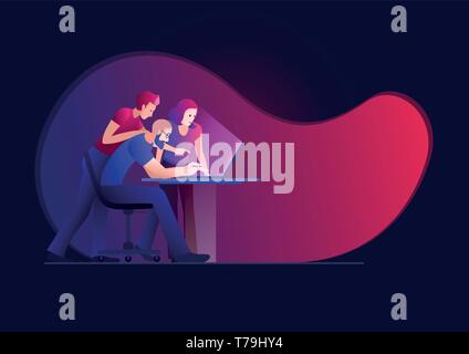Three person working on a project. Vector concept illustration. Stock Vector