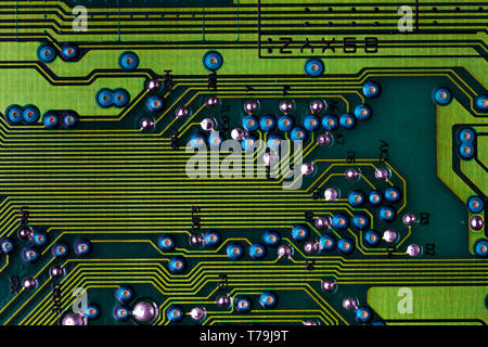Macro picture of green printed circuit board - PCB Stock Photo