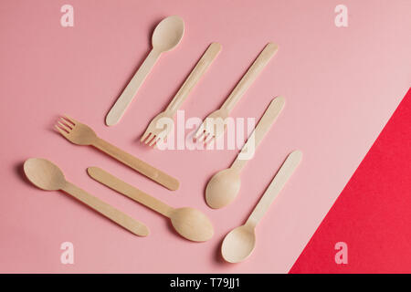 Various wooden spoons and forks. woodworker's items. top view photo Stock Photo