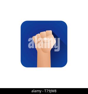 vector flat design symbolic raised clenched power fist male hand protest concept sign illustration blue icon design on isolated white background Stock Vector