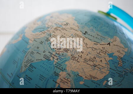 Globe showing a close up of Asia. Stock Photo