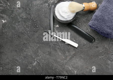 Set for shaving on textured background Stock Photo