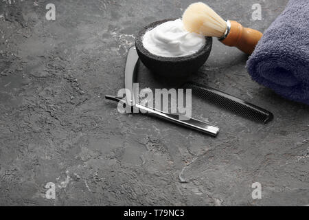 Set for shaving on textured background Stock Photo