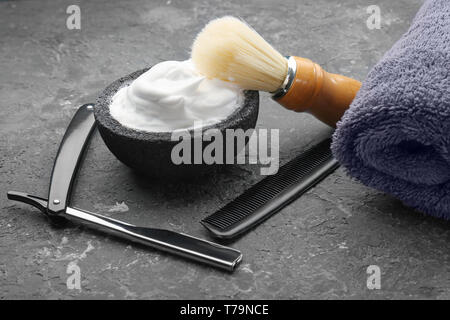 Set for shaving on textured background Stock Photo