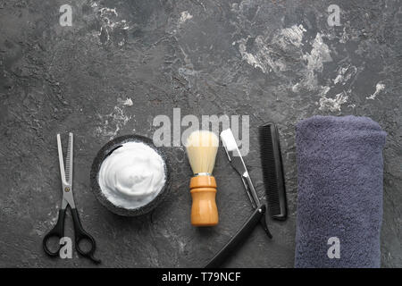 Set for shaving on textured background Stock Photo