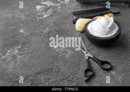 Set for shaving on textured background Stock Photo