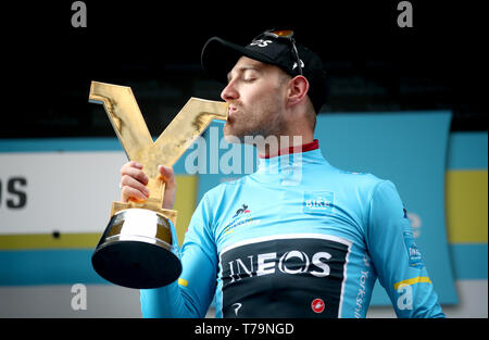 Team Ineos' Chris Lawless celebrates winning the Tour de Yorkshire ...