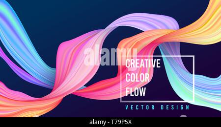 Modern colorful flow poster. Wave Liquid shape on dark blue color background. Stock Vector