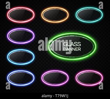 Colorful oval neon lights banner design set. Stock Vector