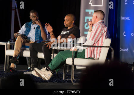 Seattle, Washington: Doug Baldwin speaks during a panel at the Crosscut Festival. Activist and author DeRay McKesson lead a conversation on social jus Stock Photo
