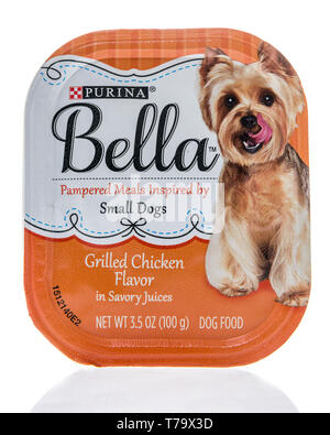 Winneconne, WI -  3 May 2019 : A package of Purina bella pampered meals for small dog food on an isolated background Stock Photo