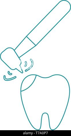 Treatment of caries. Drilling a tooth. Dentistry. Dental drill. The treatment of toothaches. Line vector icon illustration Stock Vector