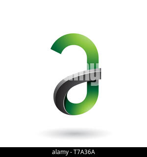 Vector Illustration of Green and Black Bold Curvy Letter A isolated on a White Background Stock Photo