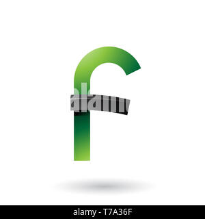 Vector Illustration of Green and Black Bold Curvy Letter F isolated on a White Background Stock Photo