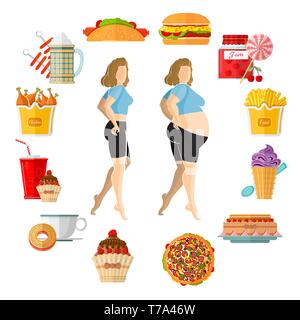 Health life brochure with woman and food in flat style Stock Vector