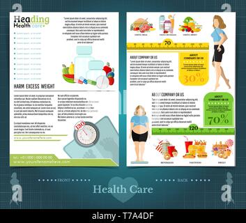 Health life brochure with woman and food in flat style Stock Vector