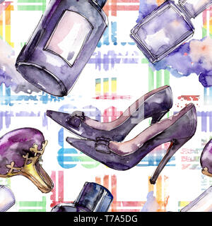 Shoes and cosmetic bottle sketch illustration in a watercolor style  isolated element. Watercolour background set Stock Photo - Alamy