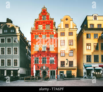 Stockholm city Stortorget colorful houses architecture cityscape view in Sweden Europe travel landmarks Stock Photo