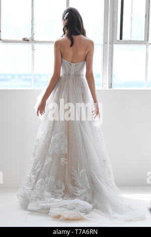 NEW YORK, NY - APRIL 14: A model posing during Galia Lahav Spring 2020 bridal presentation on April 14, 2019  in New York, NY Stock Photo