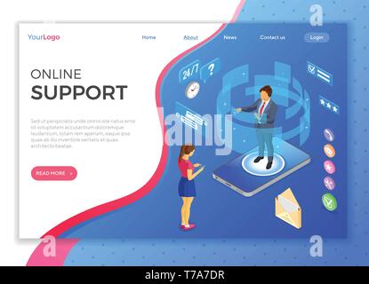 Isometric Online Customer Support Stock Vector