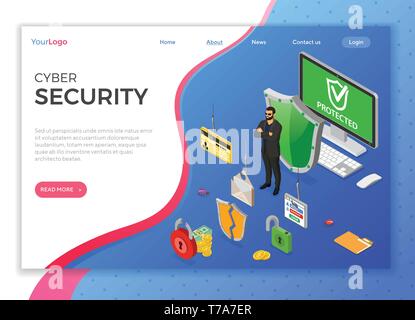 Cyber Security Isometric Concept Stock Vector