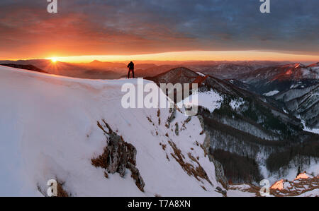 Winter mountains landscape at sunrise, panorama Stock Photo