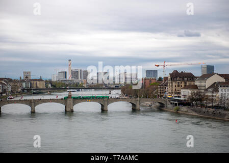 Mittlere Bridge and Basel skyline, Switzerland Stock Photo