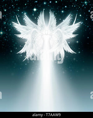 Digital illustration of an Multi Winged angel in the night sky full of stars. Stock Photo