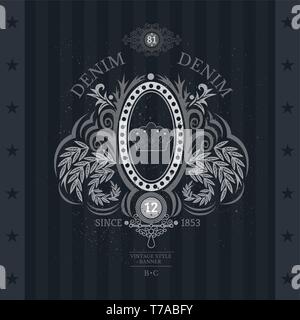 Crown In Center Of Oval Frame Between Pattern And Laurel Elements. Vintage Label With Coat of Arms On Blackboard Stock Vector