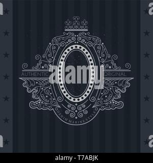Line Pattern With Oval Frame In center. Vintage label On Blackboard Stock Vector