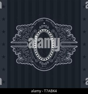 Line Pattern With Vertical Oval Frame In center. Vintage label On Blackboard Stock Vector
