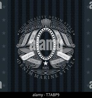 Oval Frame In Center Between Winding Ribbons Pattern. Vintage Label With Coat of Arms On Blackboard Stock Vector