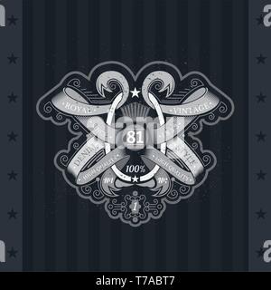 Oval Frame With Winding Ribbons Pattern. Vintage Label With Coat of Arms On Blackboard Stock Vector